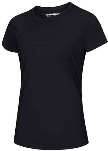 MAGCOMSEN Workout Tops for Women Quick Dry Sun Protection Short Sleeve Rash Guard Athletic Shirts for Women Black Tops, XL