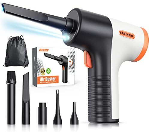 LUCKEA Elektrische Staubgebläse Druckluftspray - Air Duster Luftdruckspray mit LED-Licht, 6000 mAh Akku Tastatur Reinigung Druckluft Luftspray für Laptop, Sofa, Auto, Bürogeräte