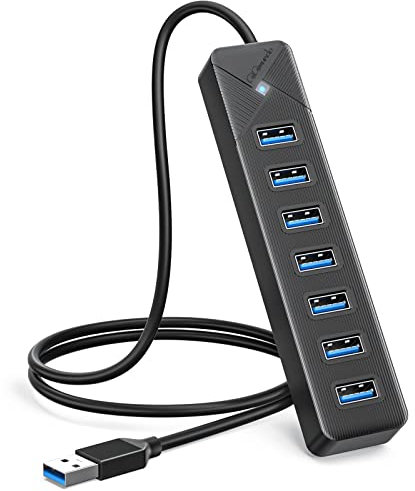 GiGimundo PG7U USB Hub 3.0, 7-Port USB Verteiler, 50CM Kabel mit 5V/3A Stromeingang, Mehrfach USB Stecker für PC Laptop, älteres MacBook, PS4, PS5, Flash Drive, Tastatur, Maus, GGM-PG7U-U3-50-BK-EU