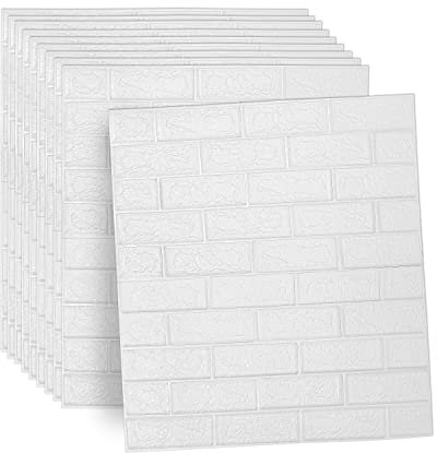 Vigevee 50 Stück 3D Wandpaneele 77x70cm Selbstklebend Küchenrückwand Ziegel Tapeten Steinoptik 7 mm Wandaufkleber Wasserdicht Wandtapete Deko Klebetapete für Küche Wohnzimmer Weiß