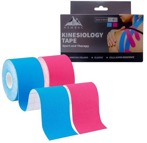 Tape Sportivo, Nastro Kinesiologico 5x5 CM, Blu e Rosa, Impermeabile ed Elastico, Ideale per Gambe, Braccia, Collo, Ginocchia, tape kinesiologico, kinesio tape, taping kinesiologico