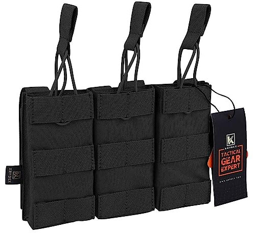 KRYDEX GEAR Tactical Molle Magazintasche, Open Top Triple Magazine Pouch Militär Nylon Magazinbeutel für M4 M16 .223 Magazine (Schwarz)