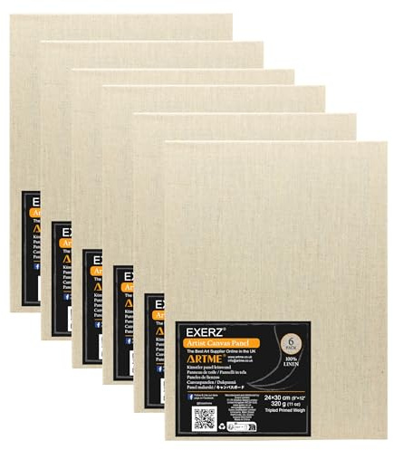 Exerz 24x30cm Pannelli in tela 100% lino - 3 mm, 320 g/m², tripla primer/senza acidi/grana media, per artisti di tutti i livelli