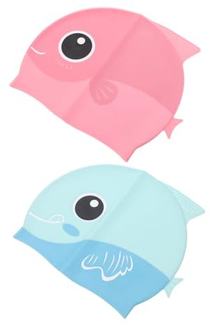 KICHOUSE 2pcs Boys and Girls Silicone Swim Caps Adorable Cartoon Design Boy Girl Swim Hats Comfortable Stretchy for Swimming Lessons and Fun Pool
