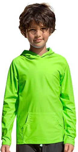 TIZAX Barn UV-skjorta långärmad pojkar badtröja med huva snabbtorkande UPF 50+ solskydd rash Guard T-shirt med ficka ålder 4–14