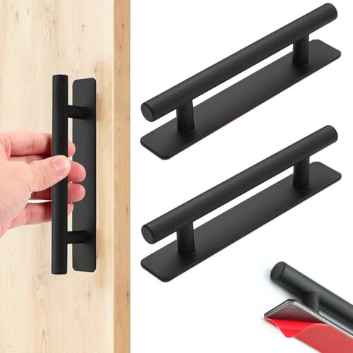 BGOBTY Tiradores Cajones,2 Tiradores Armarios Autoadhesivos,Cocina Acero Inoxidable,Tiradores Muebles Plateados,para cajones,puertas de armarios (Negro, 76 mm)