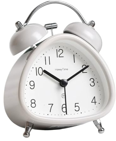 Sveglia, sveglia in metallo a doppia campana, silenziosa, senza ticchettio, sveglia retrò vintage, da scrivania, comodino con funzione luce notturna, per chi dorme pesante (grigio)
