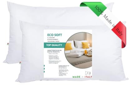 GM Eco Soft - Almohadas para cama de 40 x 70 cm, 2 unidades, revestimiento de fibras sintéticas hipoalergénicas, fresco, lavable, hipoalergénico y transpirable, fabricado en Italia