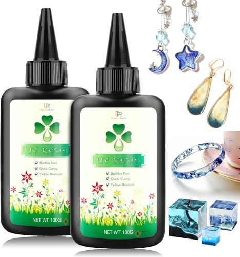 Resina UV Transparente, Pegamento UV Duro para Hacer Joyas, Manualidades de Resina (200 g)