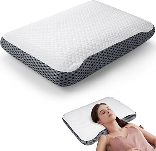 KTMOUW Cuscino Cervicale Memory Foam,Cuscino Letto 60x40cm Cuscino Antirussamento Ergonomico per Dormire，Chi Dorme di Fianco, Sulla Schiena o Sulla Pancia