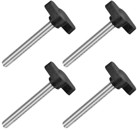 QUARKZMAN 4pz Manopole ad Alette a T a Farfalla, Manopola Serraggio Vite M6 x 50mm Filettatura Maschio Viti Acciaio Inossidabile 304 Maniglia 27mm Dia per Sostituzione Manopola, Nero