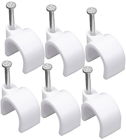 POPETPOP Abrazadera De Pvc Para Cable Eléctrico y Soporte Fijo De Tubo, Clip Clavos De Acero, Resistente Plástico Blanco 14 Mm Para Instaladores, 100 Unidades, Uso Interior y Pared