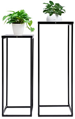 Duoruameng Juego de 2 soportes para plantas, soporte de metal para flores, taburete para flores, soporte para macetas para jardín, balcón, color negro