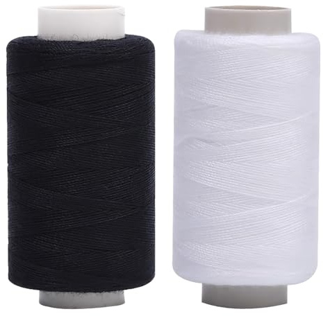 Hilos de Coser para Maquina, Hilo de coser blanco y negro 2 piezas (poliéster). 2 rollos, 350 metros en total. Adecuado para máquinas de coser - variedad de y estándar para el uso diario