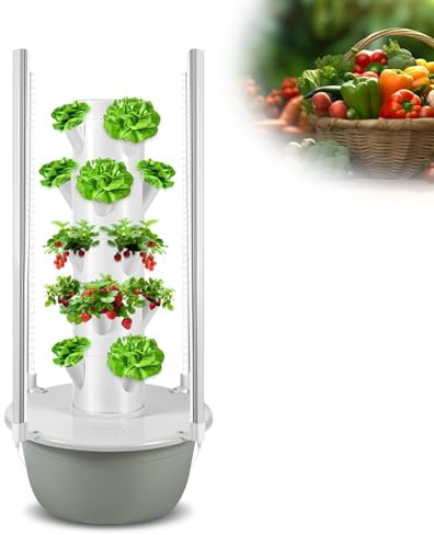 YORCME sis-Temas De Torre De PolitúNel, Torre Inclinada De Hierbas, sis-Tema De Cultivo HidropóNico Vertical - Kit De Torre con Bomba, Controlador 9-Layer36Pots-HydroponicTower+PlantLight
