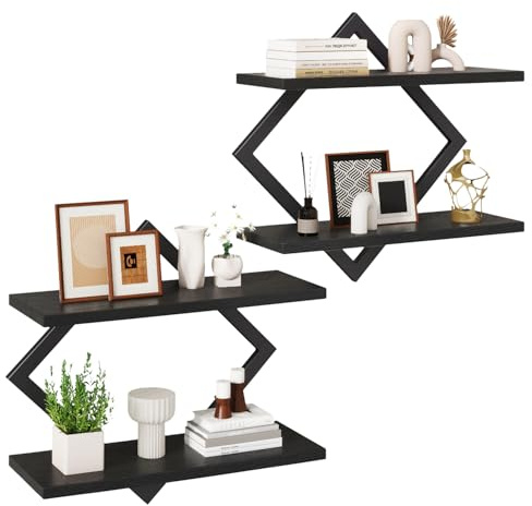 IBUYKE Flytande hyllor, 38 cm vägghylla set med 2, väggmonterade hyllor, 2 nivåer hängande dekorativ förvaringshylla för vardagsrum, sovrum, badrum, kök TFS003B-2