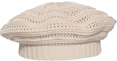 LOEVENICH | Damen Béret für Frühling Sommer | Ajour Muster | 100% Baumwolle Sand