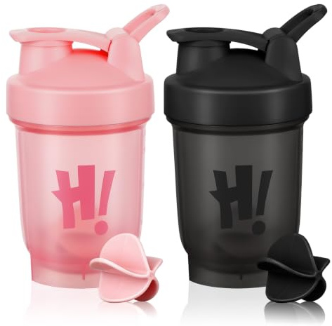 AOOWU Shaker per Proteine, 2 Pcs Shaker Proteico 350 ML con Sfera di Miscelazione, Agitatore Snap-Fit, Protein Bottiglie a Prova di Perdite, Bottiglie per Miscele di Proteine e Integratori, Senza BPA
