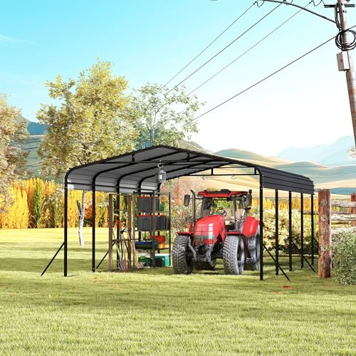 PEILU 6 x 3,7 x 2,5 m carport för utomhusbruk, XXL tältgarage av pulverbelagt stålrör och takplåt, UV-skydd och vattentätt garagetält för bil, 22,2 m² fristående lusthus för fest