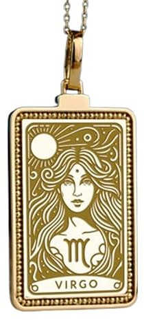 Collar con colgante del signo zodiacal Virgo en relieve, fabricado en plata de ley 925 con baño de oro, cadena de eslabones de 45 cm (18), dije rectangular para joyería unisex | LK_EMBO_00718