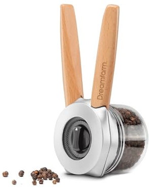 Dreamfarm Ortwo Original Ergonomic 1-or-2-Handed Re-Fillable Pepper, Spice, Seed, Coffee Mill with 6 Grind Settings - 2oz Wood