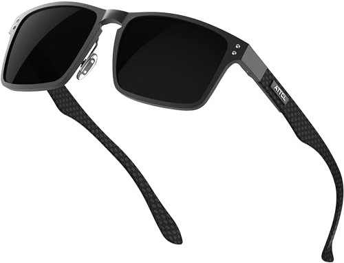 ATTCL Klassische Herren Polarisierte Sonnenbrille mit Rechteckig Metallrahmen und Karbonfaser Bügeln,UV400 Schutz Sonnenbrillen 8999 Black grey