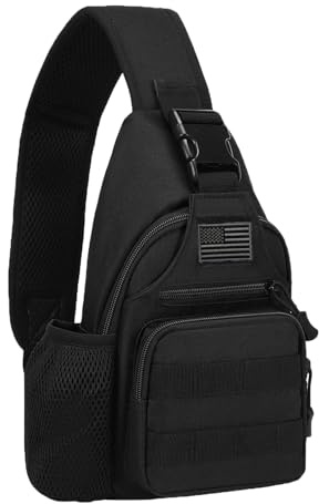 ZHIERNA Tactical Crossbody Bag for Men with Water Bottle Holder, MOLLE EDC Shoulder Sling Chest Bags with USB Charging Port for Travel Walk(Black)