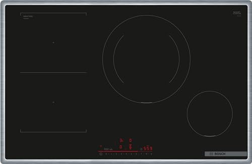 Bosch PVS845HB1E Serie 6 Smartes Induktionskochfeld (autark), 80 cm breit, Kombination zweier Kochzonen, 28 cm große Induktions-Kochzone, Umlaufender Rahmen, Kochfeldbasierte Haubensteuerung