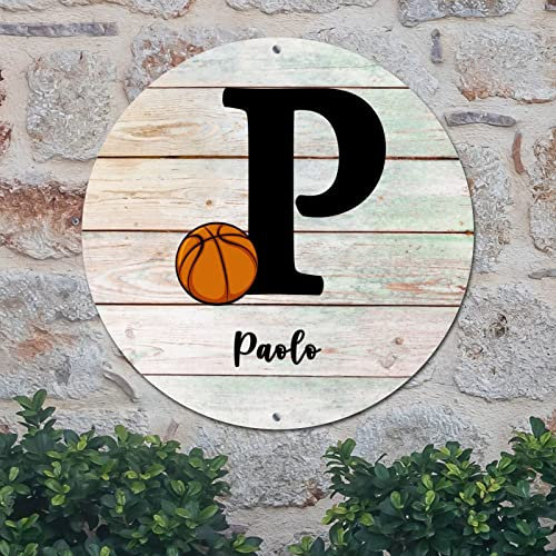 Madcolitote Monogram initial bokstav P välkomstskylt ytterdörr dekor basket anpassad metallskylt väggkonst kransskylt rustik väggdekor sovrum vardagsrum kök utomhusdekor 22,86 x 22,86 cm