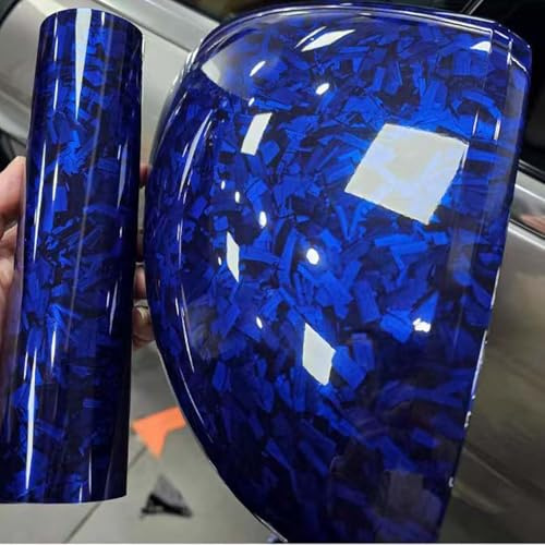 ASENDIWAY Blue Forged Carbon Fiber Vinyl Wrap, High Gloss Car Wrap Vinyl Roll Auto DIY Decal Sticker Film Sheet Air Release Self-Adhesive Decor Vinyl