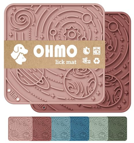 OHMO Lick Mat for Dogs and Cats(Small, Mars&Coral, 2pcs) Enrichment Accessories Toy Space Star Easy Clean Pet Slow Feeder/Suction Cups, Licking Pad for Anxiety Relief and Boredom Reduction