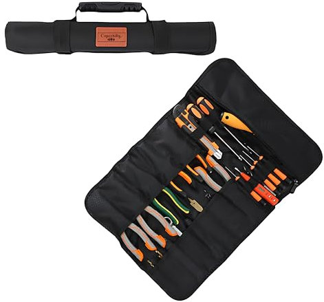 Copechilla Bolsa de herramientas enrollable negra Bolsa enrollable herramientas Bolsa de herramientas portátil con manijas y cuerda elástica para motos y coches,Varios bolsillos,Tejido Oxford grueso