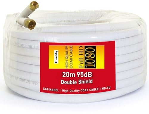 Trendsky 20m 95db Koaxialkabel Sat Kabel Koax Antennenkabel Satellitenkabel 4K, Full HDTV, 3D, HD, Kabel TV Tauglich