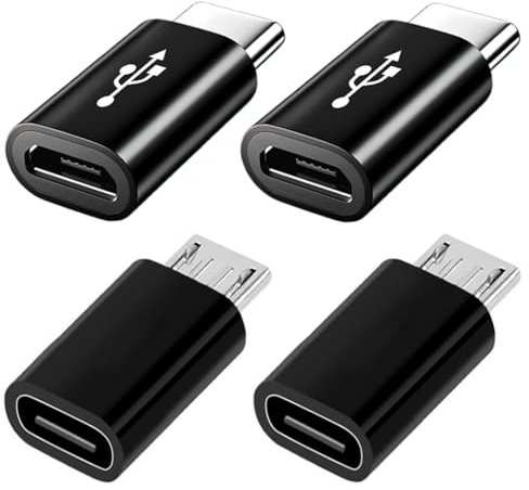 Micro USB till USB C Adapter 4-Pack, USB C till Micro USB Adapter Kompatibel med Samsung Galaxy, Typ C- eller Android-Telefoner och Mer, Svart