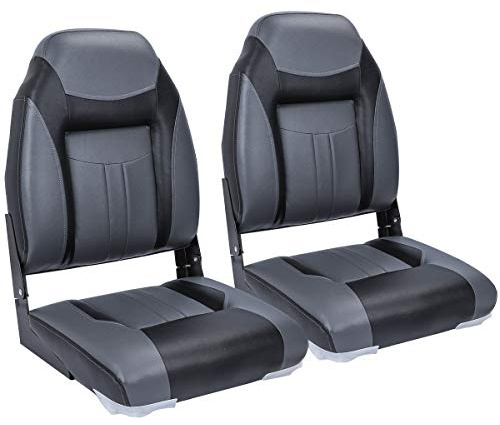 SUNDGORA Deluxe A Pair of Marine High Back Folding Fishing Boat Seat,Stainless Steel Screws Included,Charcoal/Black(2 Seats)