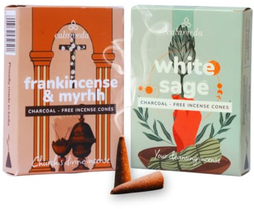 CALMVEDA White Sage & Frankincense Incense Cones 24-Pack, Spiritual Incense