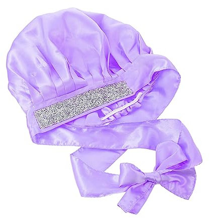 HONITANO Elegant Satin Shower Cap Sequins Women Sleep Hat Hair Care Night Sleep Hat for Home Use