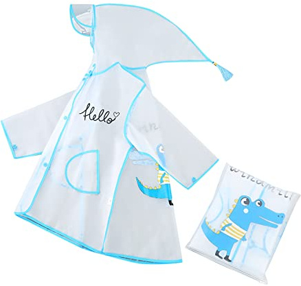 Vêtement de pluie pour enfants - Imperméable - Garçon et fille - Motif lapin - En EVA transparent - Avec chapeau - Mode transparent, bleu, 2-3 ans