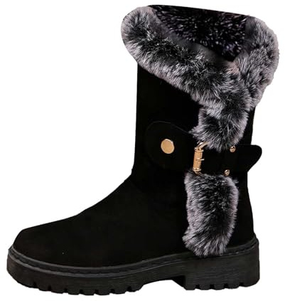 Generisch Botas de nieve con forro de piel sintética 2026, botas de nieve hasta la pantorrilla, botines cálidos, cómodos, informales, para exteriores, Negro , 39 EU