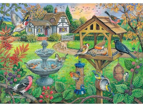 The House of Puzzles - Bird Table Jigsaw - Big 500 Piece Jigsaws For Adults, Extra Large Pieces, Artist Illustrated, Scenic Landscape, Deluxe Puzzle Gifts