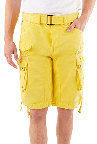 Geographical Norway Panoramatör för män - lediga shorts i bomull för män - sportkläder cargoshorts - andningsbara chinos - korta shorts med bälte - bekväm normal passform, Gult, L