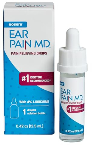Eosera Ear Pain MD - 4% Lidocaine Ear Drops for Maximum Strength Pain Relief - Fast-Acting, Numbing Earache Treatment for Adults & Kids Age 2+- 12.5 mL