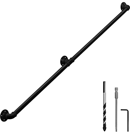 HouseAid 6.6FT Industrial Pipe Wall Handrail, Farmhouse Stairway Railing with 1-1/4 Inch Diameter Pipe, Vintage Style Stairs Handrail, Wall Mounted, Matte Black