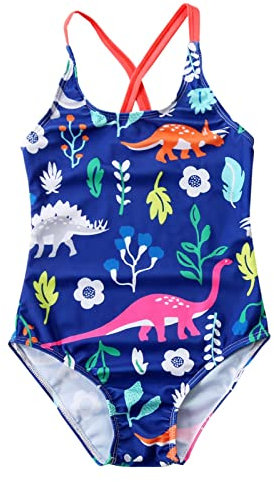 Sommer-Badeanzug Mädchen Mode süß und süß Kinder Badeanzug Dinosaurier Badeanzug Kinder Badeanzug Zweiteiliger Badeanzug (Blue, 6-7 Years)