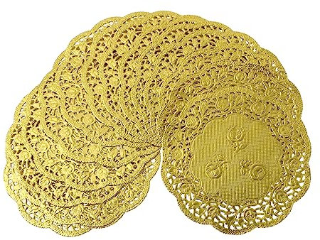 Tofficu 100 Pezzi Centrini Di Carta Pizzo Tovaglia Dorata Tovaglietta Rotonda Capacillos Para Cupcake Tovaglia Di Pizzo Sottotorta Rotondo Centrini Per Torte Blocco Di Carta Cibo