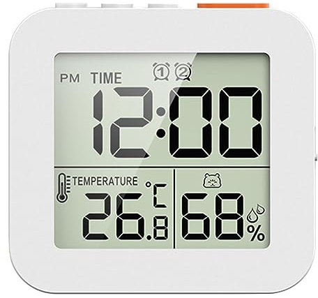 Orologio da bagno, Timer da doccia digitale per bagno, orologio da parete da cucina con allarme, timer touch impermeabile portatile, termometro interno, igrometro, bianco