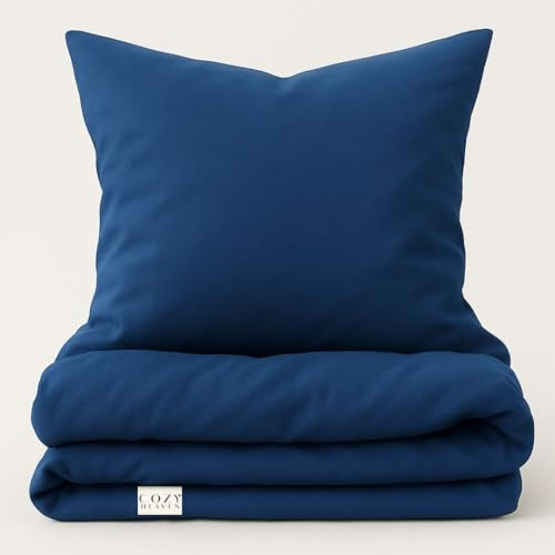 COZY HEAVEN | Luxus Lyocell Bettwäsche (Tencel™) | Gewonnen aus Eukalyptus u.a. | Ultra weich & hochwertig | Hypoallergen | Atmungsaktiv gegen Schweiß | Nachhaltig (135x200 + 40x80, Deep Blue)