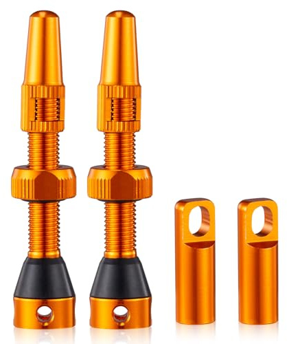 HZJD 2PCS Tubeless Valves, Orange, Alloy Presta Valve Stem, Integrated Core Removal Tool(44 mm)