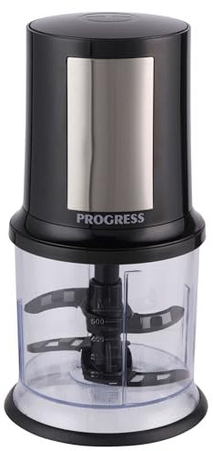 Progress EK5879PVDE Picadora de alimentos eléctrica - procesador compacto, recipiente de 500 ml, multifunción, cuchilla doble desmontable, acero inoxidable, un solo toque, base antideslizante, 400 W