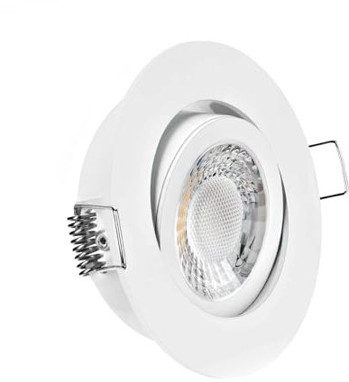 LED Einbaustrahler weiß | rund | 360° schwenkbar | Lochmaß Ø 68mm - 75mm | geringe Einbautiefe 25mm | Anschlussfertig Farbe 5W LED Modul flach warmweiß COB 230V